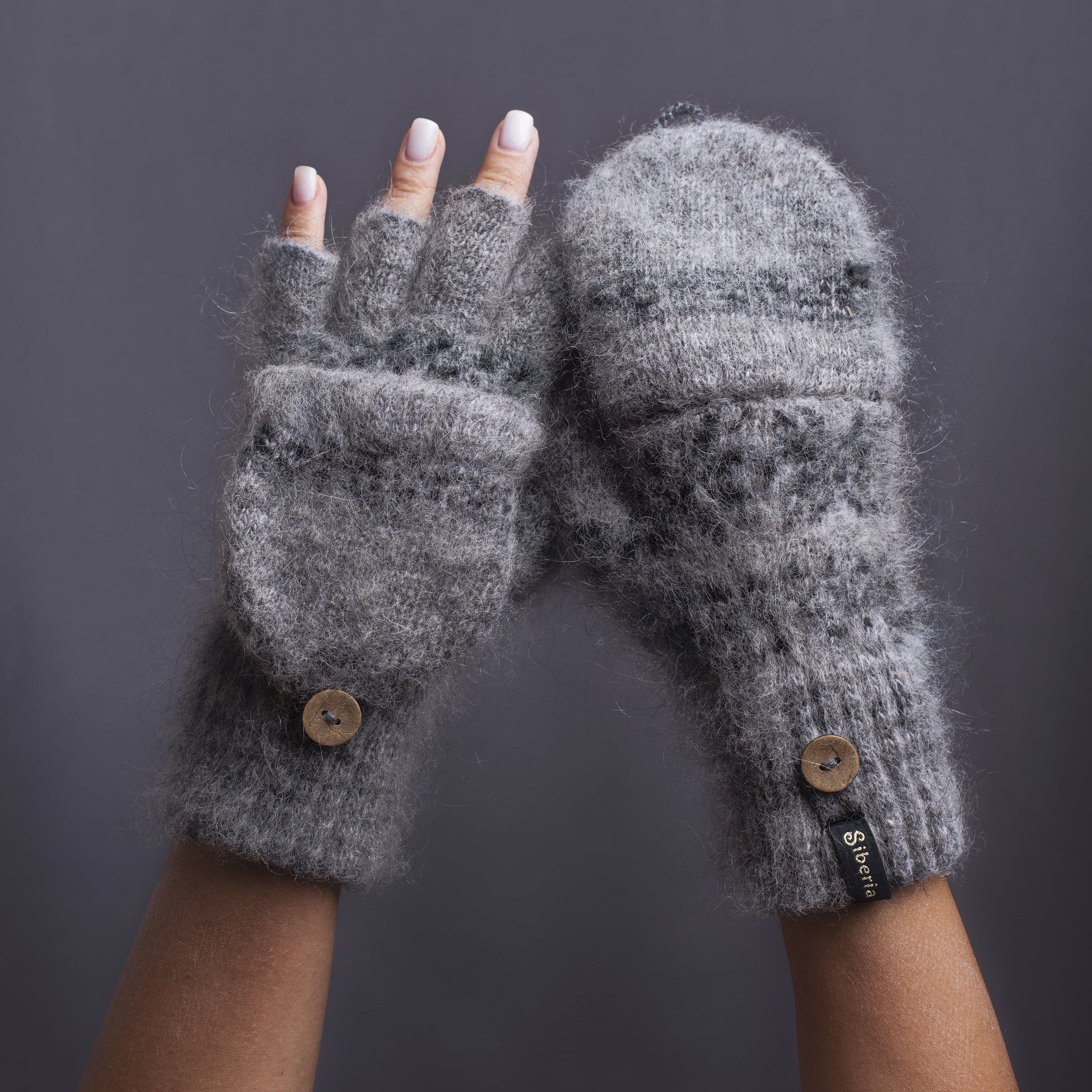 Women's Blue Blizzard Goat Wool Mitten Gloves | Siberia Spirit